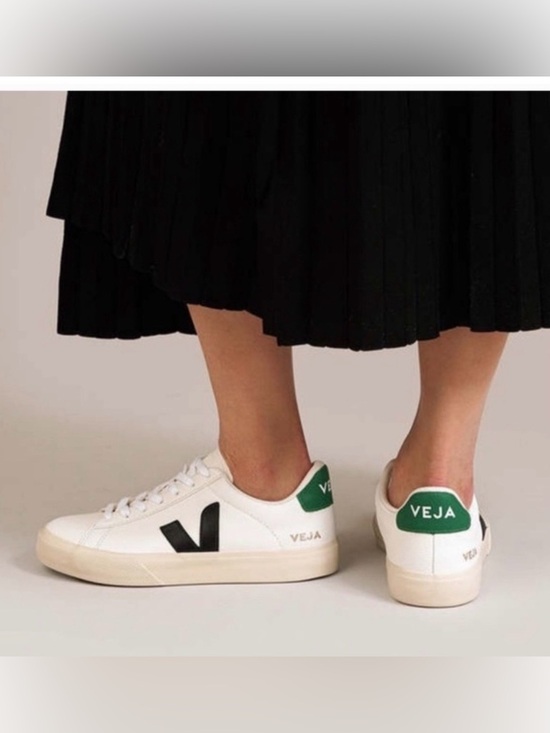 Veja Shoes - Veja Campo Leather Sneakers - White Black Emeraude Green - Women’s 7 / EU 38